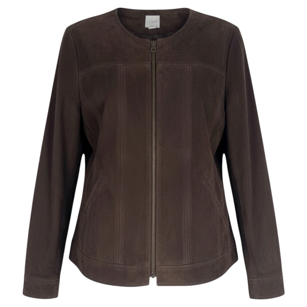 J. Jill Genuine Suede Leather Zip Jacket Walnut Brown Size S